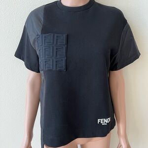 Fendi Logo - Print Nylon T-Shirt , Size 12